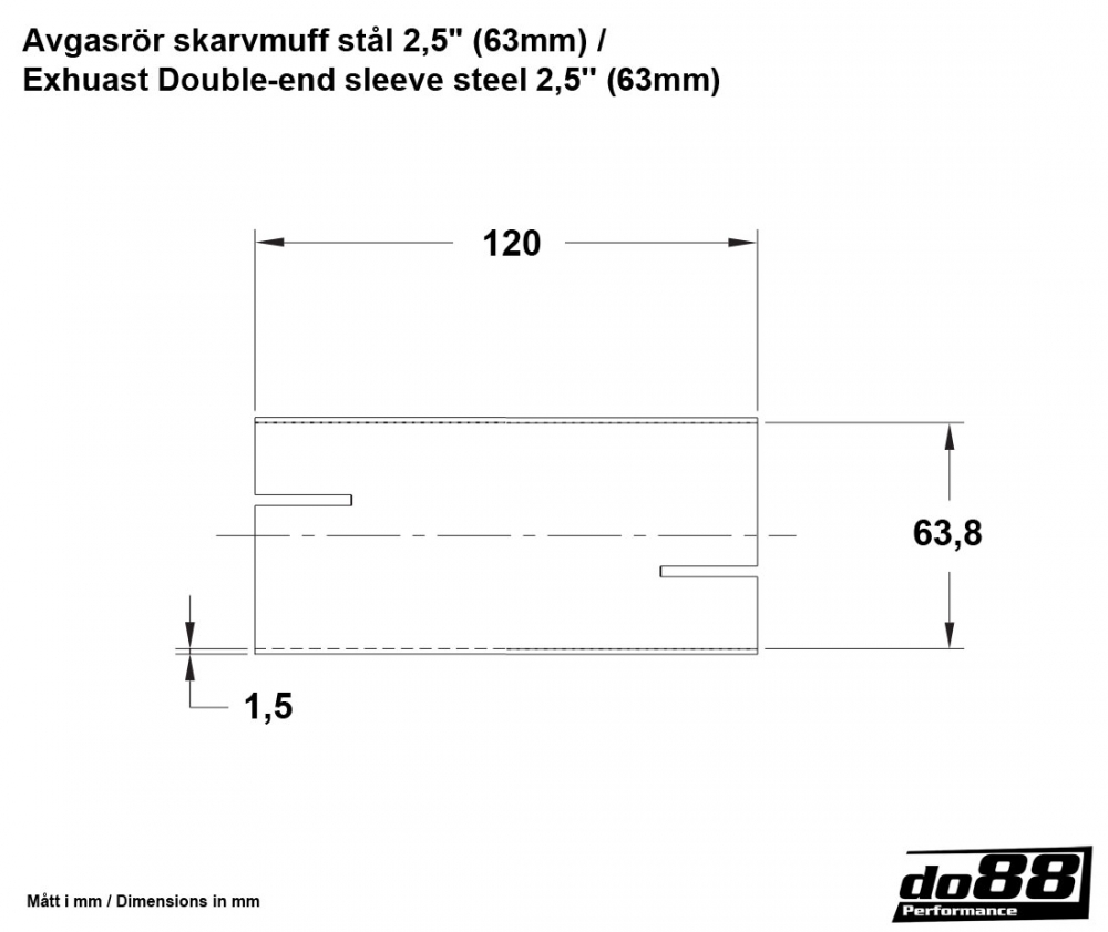 Tube d'échappement en acier de 490mm 2,5'' (63mm)