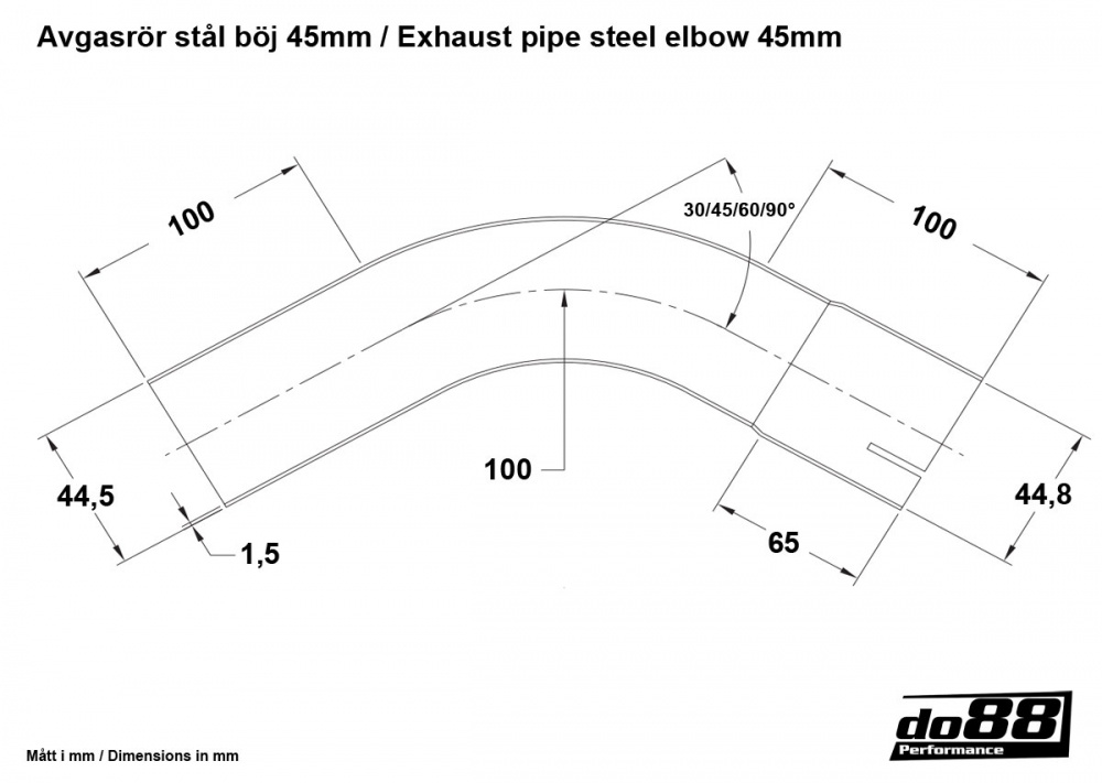 Tube d'échappement en acier de 90 grader 1,75'' (45mm)
