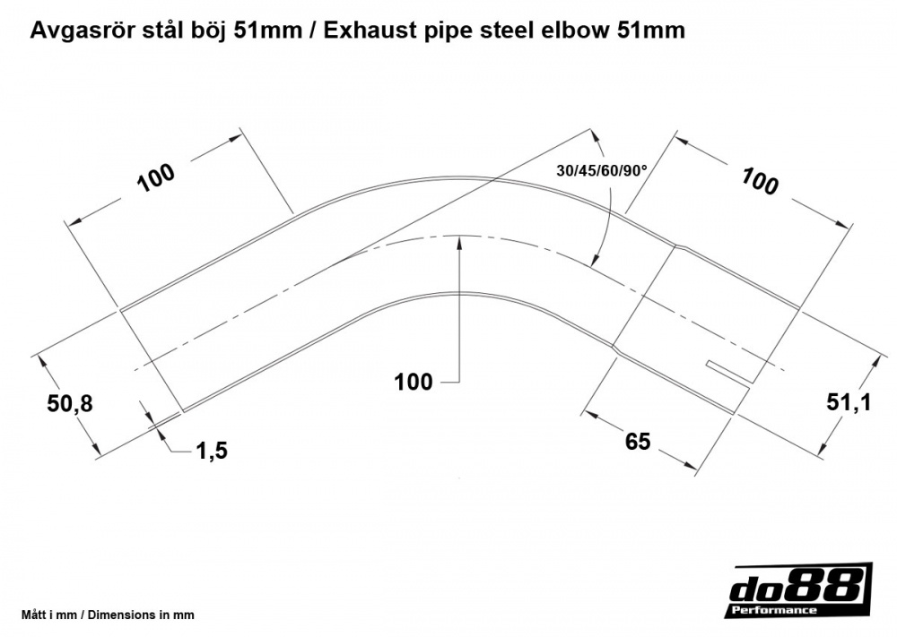 Tube d'échappement en acier de 60 grader 2'' (51mm)