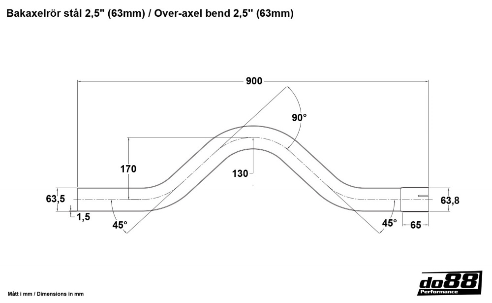 Tube d'échappement de essieu arrière en acier 2,5'' (63mm)