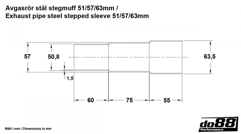 Réducteurs d\'échappement en acier 51/57/63mm Réducteurs d\'échappement en acier 51/57/63mm