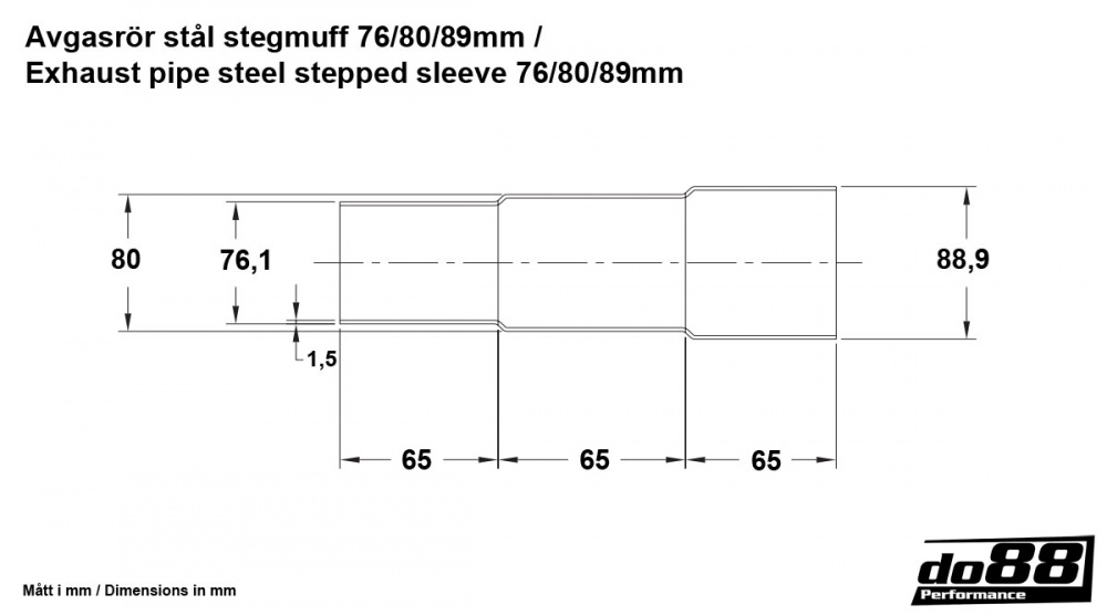 Réducteurs d'échappement en acier 76/80/89mm