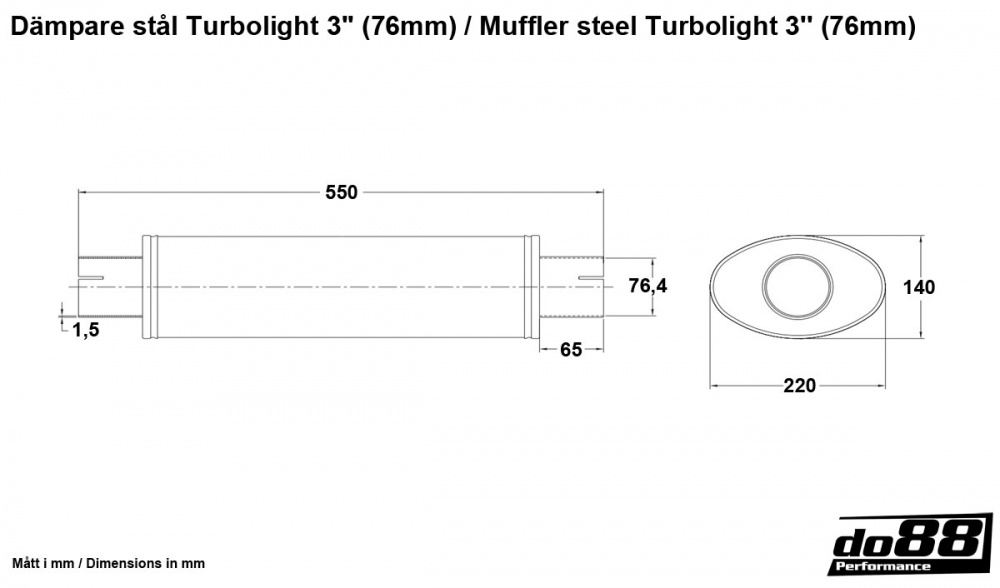 Silencieux en acier Turbolight 3\'\' (76mm) Silencieux en acier Turbolight 3\'\' (76mm)